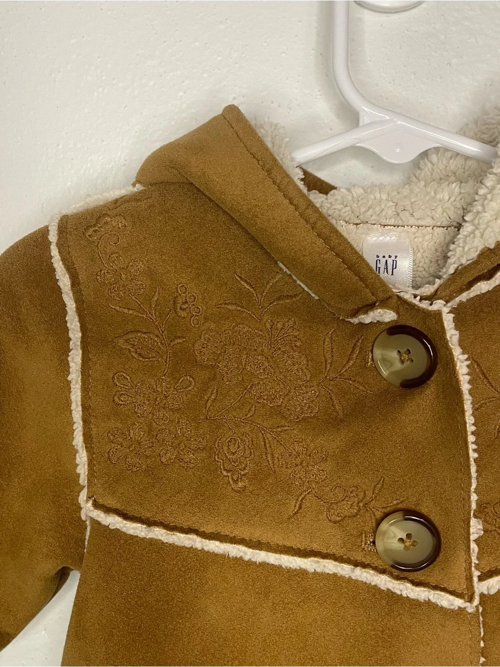 Baby GAP 12-18 Month Faux-Suede Hooded Coat with Sherpa Trim